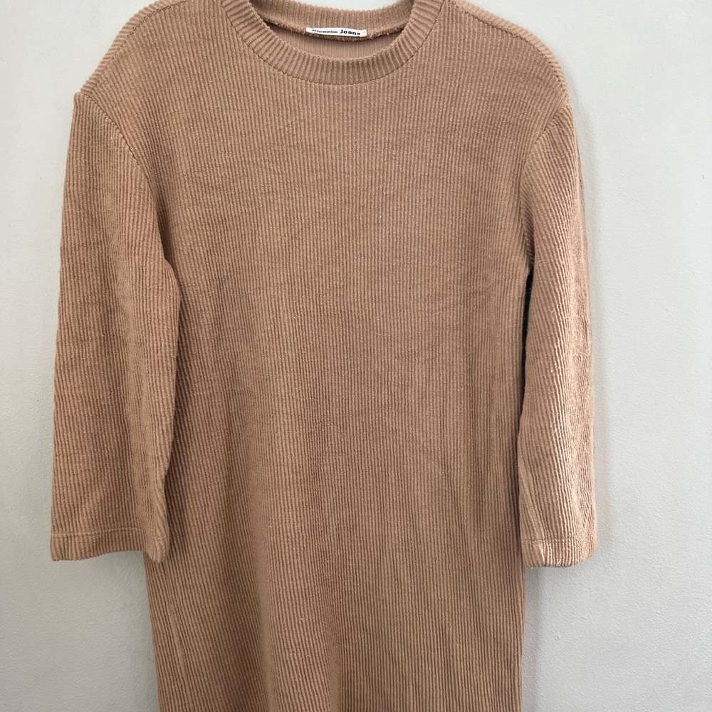 REFORMATION tan mini dress, half sleeve, corduroy like material, size S